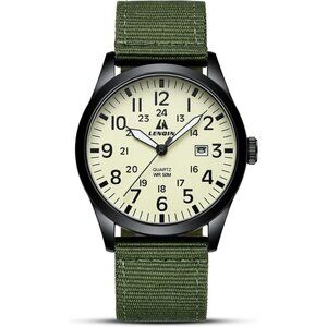 Men's Military Field Watch, Analog Quartz, Waterproof, Nylon Band, Sports Watch
